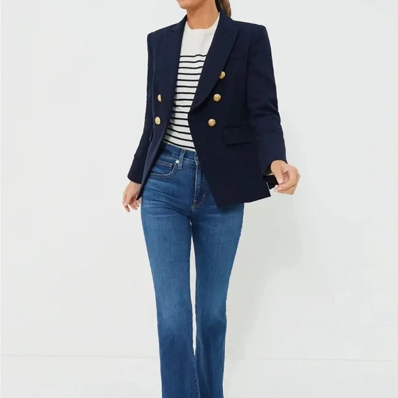 $695 Veronica Beard Miller Dickey Jacket Blazer Navy gold Double Breasted Sz 4 - Picture 2 of 16